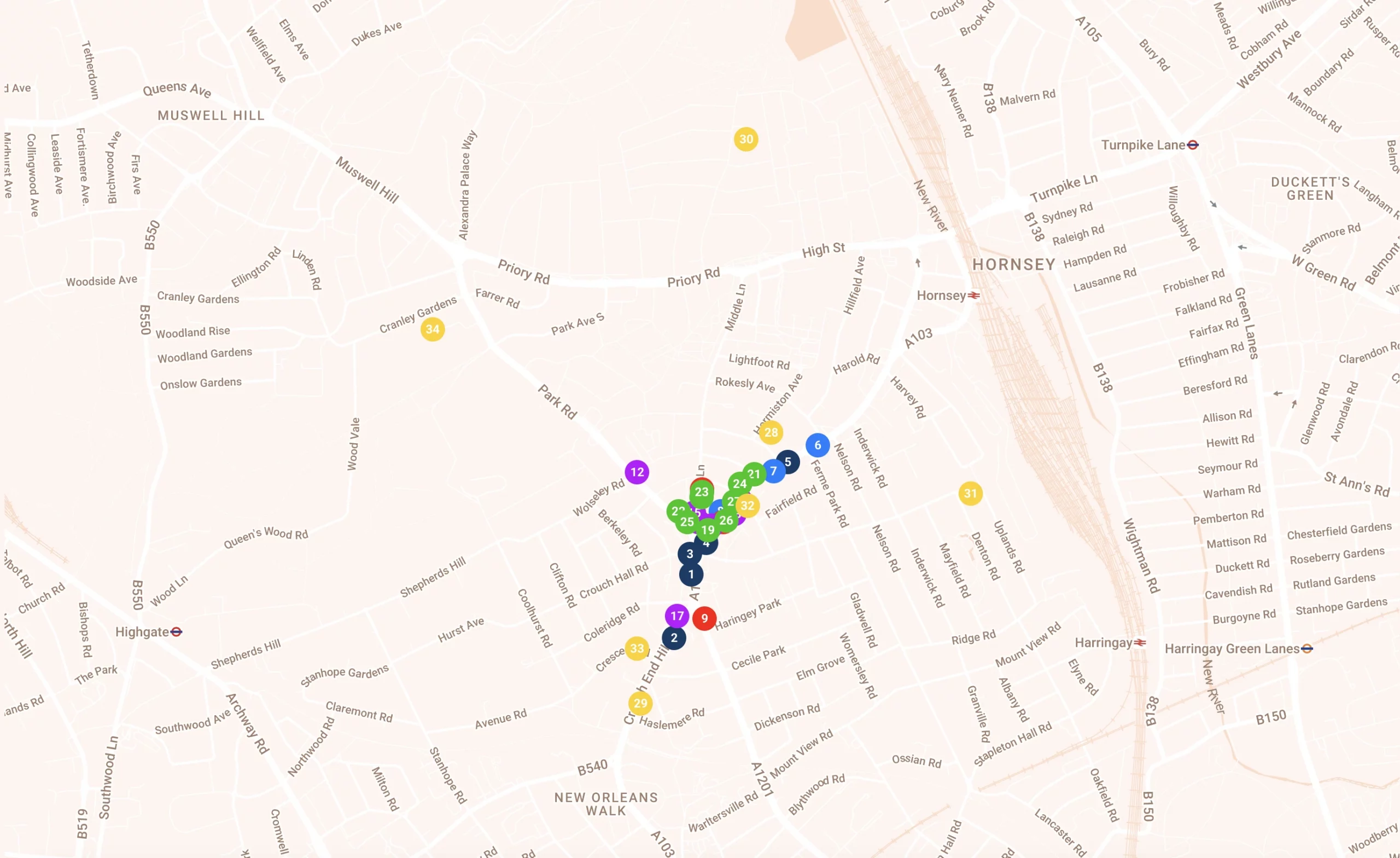 Map of EXPLORE ||| CROUCH | END