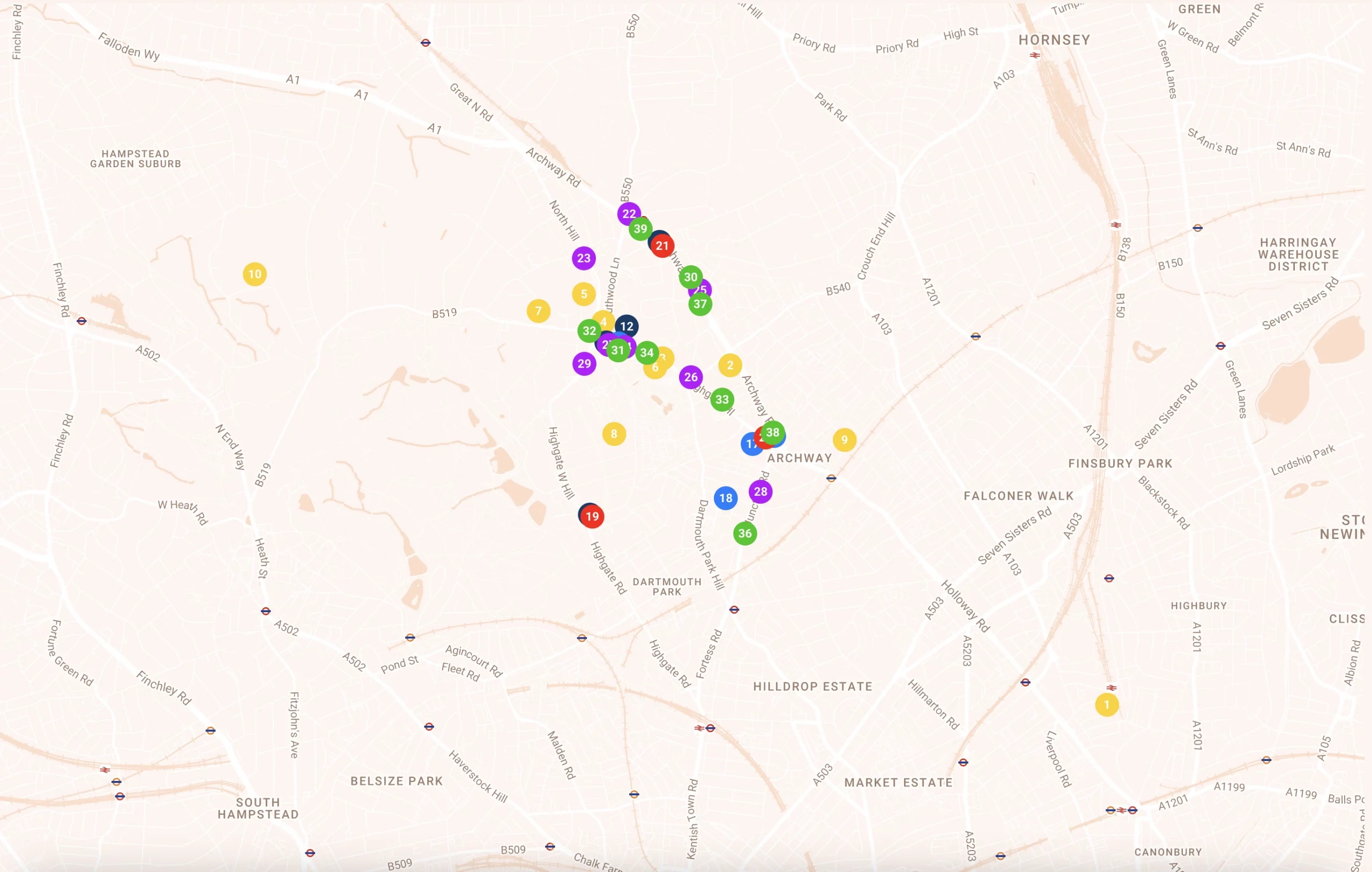 Map of EXPLORE ||| HIGHGATE & | ARCHWAY