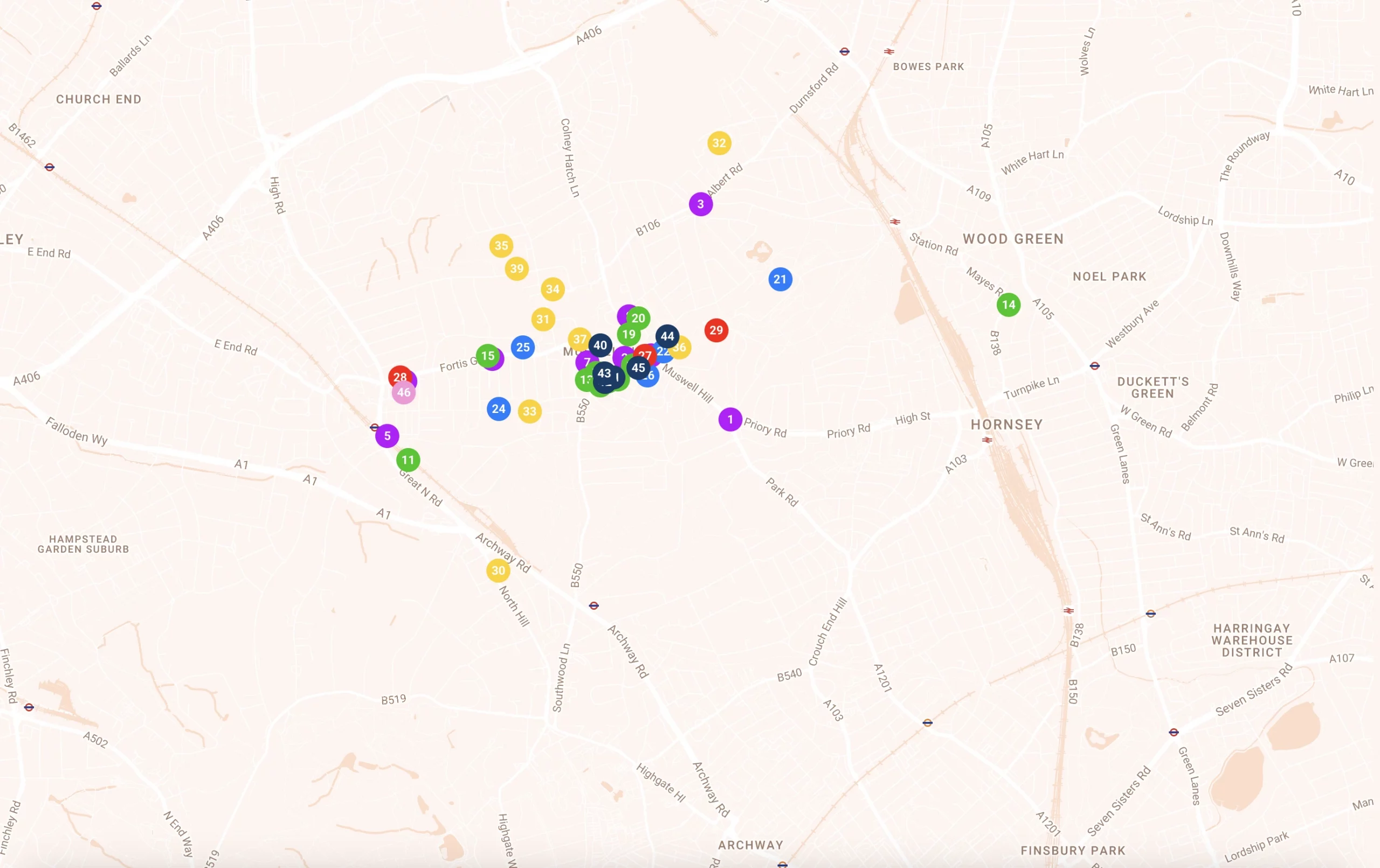 Map of EXPLORE | MUSWELL ||| HILL | & EAST FINCHLEY