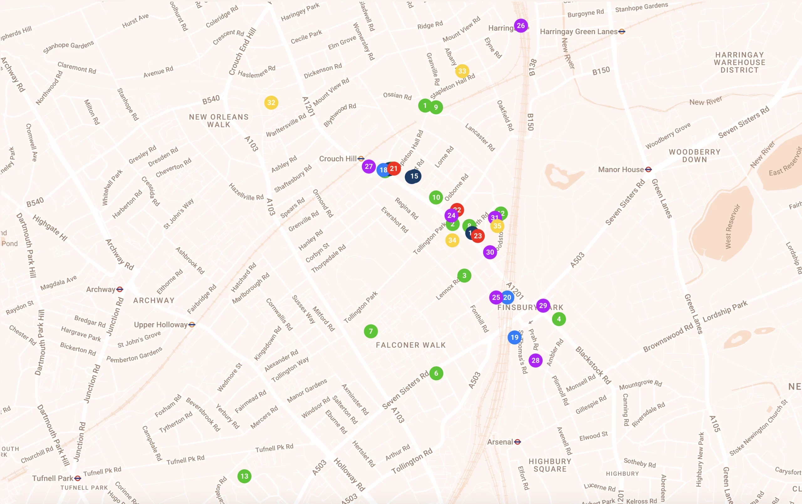 Map of EXPLORE | STROUD GREEN ||| & FINSBURY | PARK